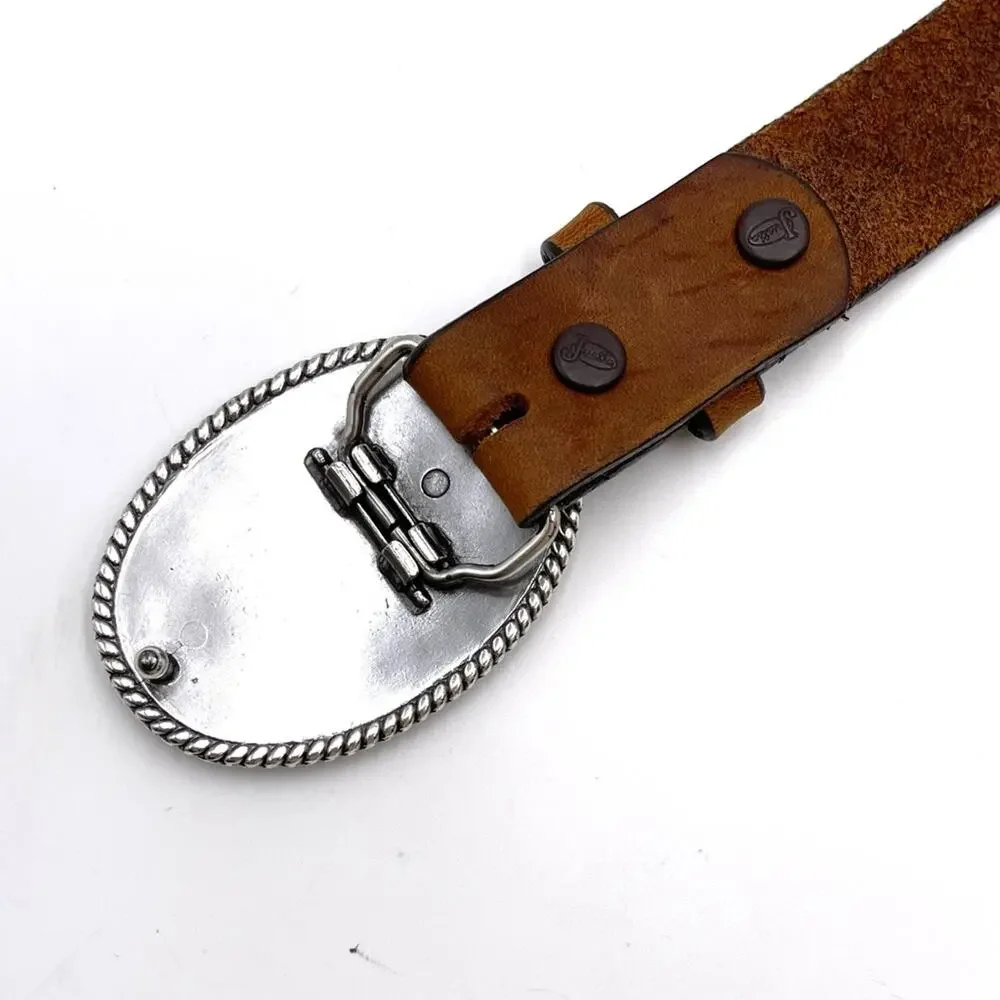 JUSTIN Western kids brown leather belt heart details on metal buckle size XS